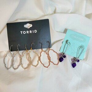 Torrid Silver and Gold Rhinestone Drop Earrings (3 Sets) 1 Purple Stone Earring